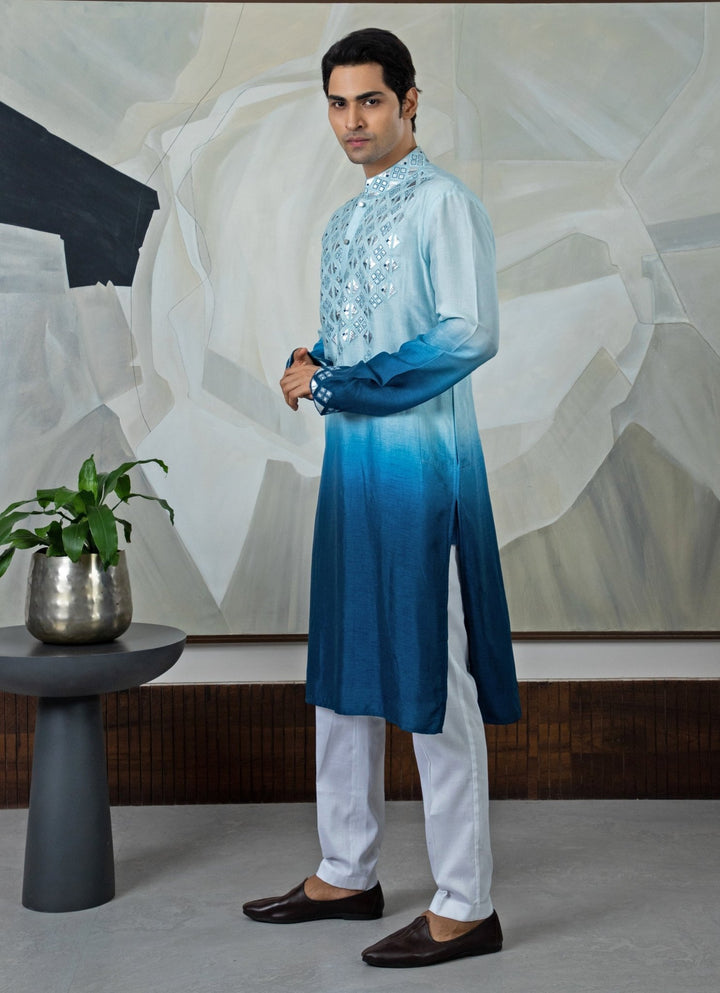 Blue Ombre Embroidered Kurta Pant Set Smriti - Fabilicious Fashion