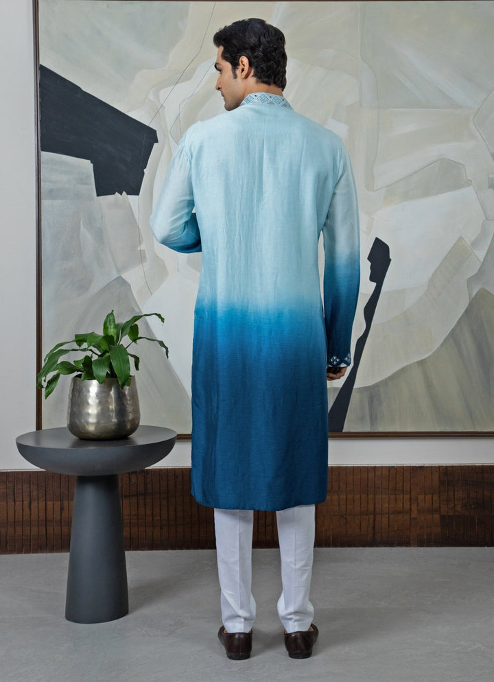 Blue Ombre Embroidered Kurta Pant Set Smriti - Fabilicious Fashion