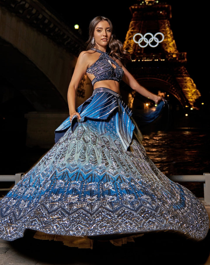 Blue Ombre Embroidered Lehenga Set Jigar and Nikita - Fabilicious Fashion