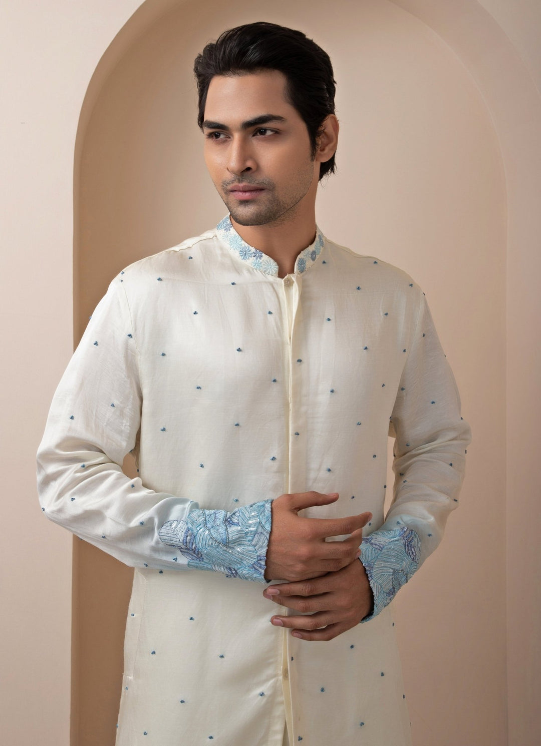 Blue Ombre Embroidered Nehru Jacket With Kurta Set Smriti - Fabilicious Fashion