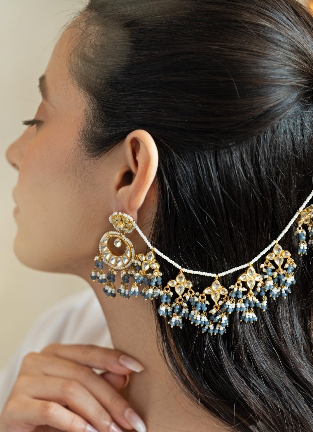 Do Taara Blue Onyx Earrings With Ear ChainFabilicious Fashion