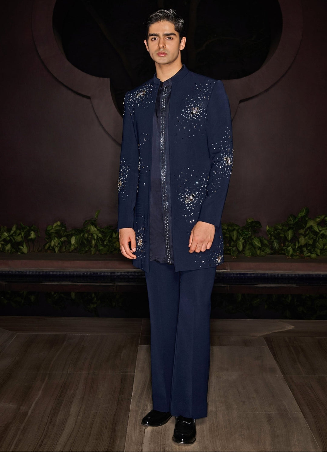 Blue Open Sherwani Set With Embroidered Kurta Contrast By Parth - Fabilicious Fashion