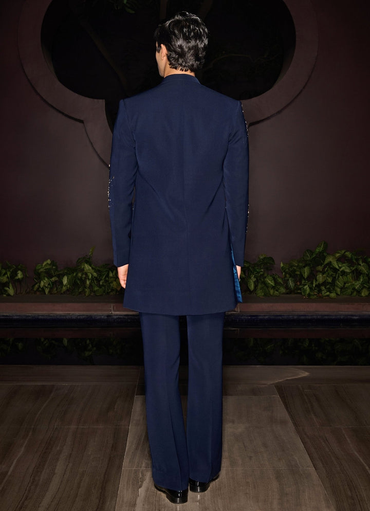 Blue Open Sherwani Set With Embroidered Kurta Contrast By Parth - Fabilicious Fashion