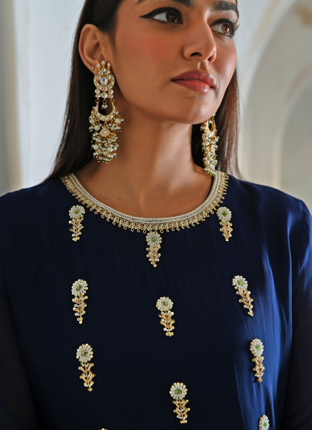 Blue Organza Embroidered Kurta Pant Set Ease - Fabilicious Fashion