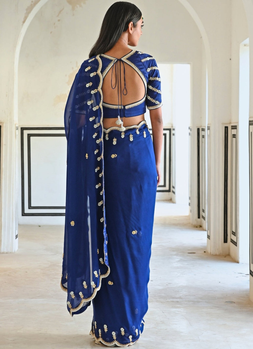 Blue Organza Embroidered Saree Set Ease - Fabilicious Fashion