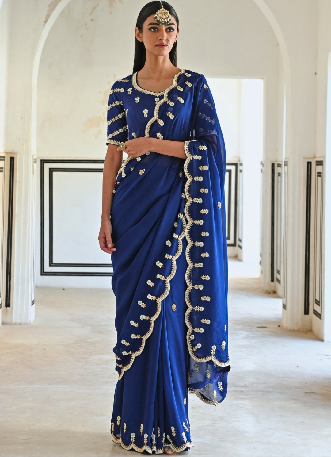 Blue Organza Embroidered Saree Set Ease - Fabilicious Fashion