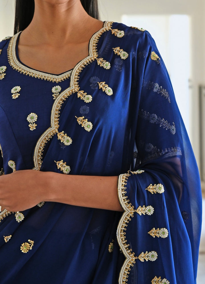Blue Organza Embroidered Saree Set Ease - Fabilicious Fashion