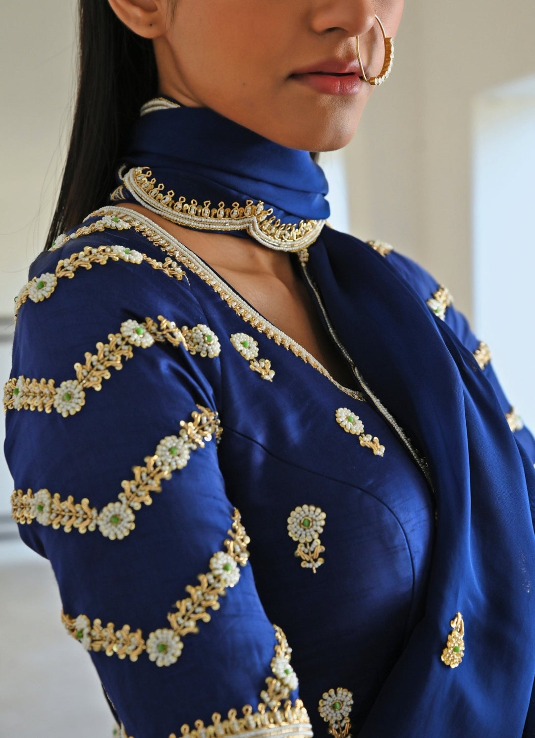 Blue Organza Embroidered Saree Set Ease - Fabilicious Fashion