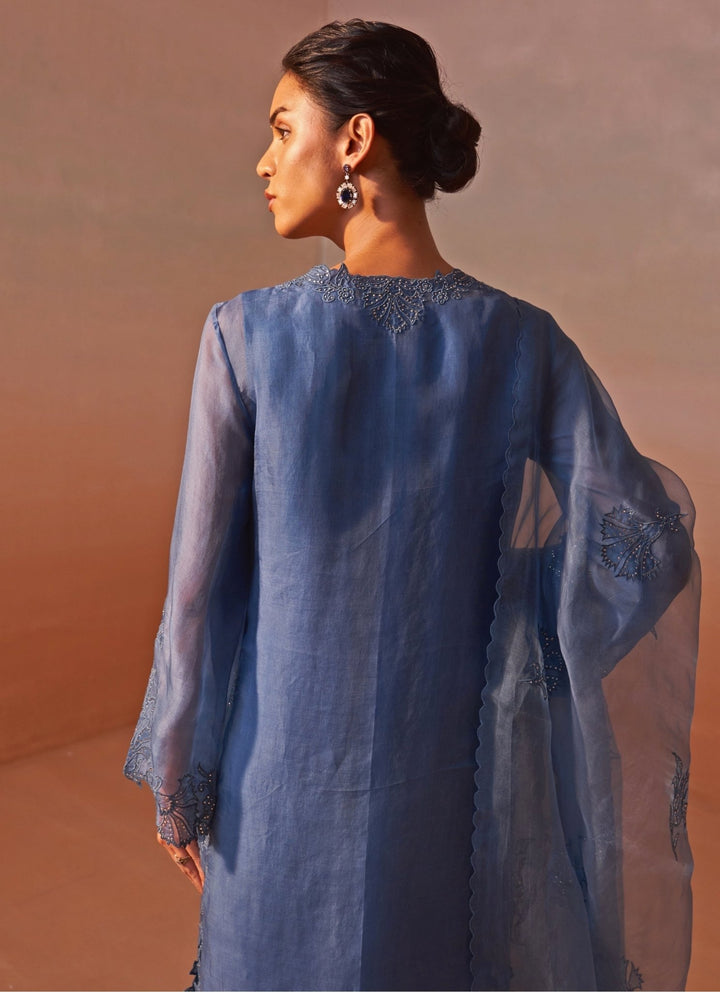 Nitika Gujral Blue Organza Kurta Pants SetFabilicious Fashion