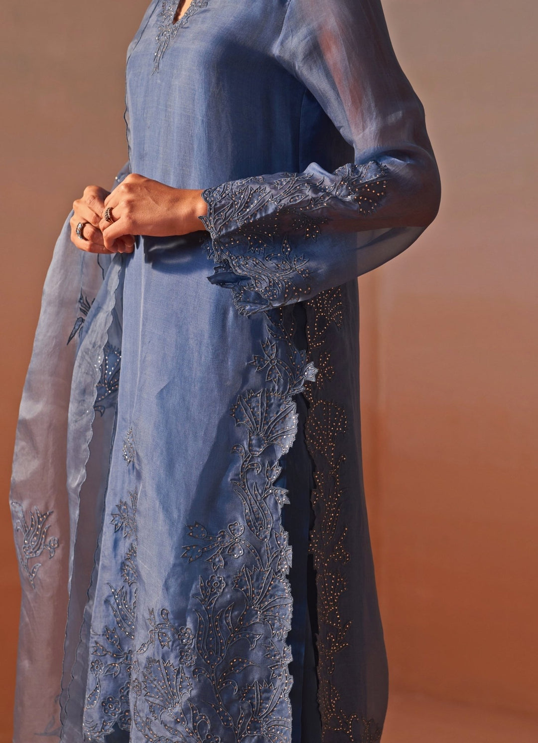 Nitika Gujral Blue Organza Kurta Pants SetFabilicious Fashion