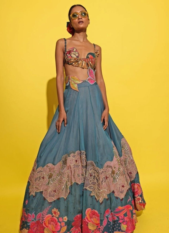 Rishi And Vibhuti Blue Organza Lehenga SetFabilicious Fashion