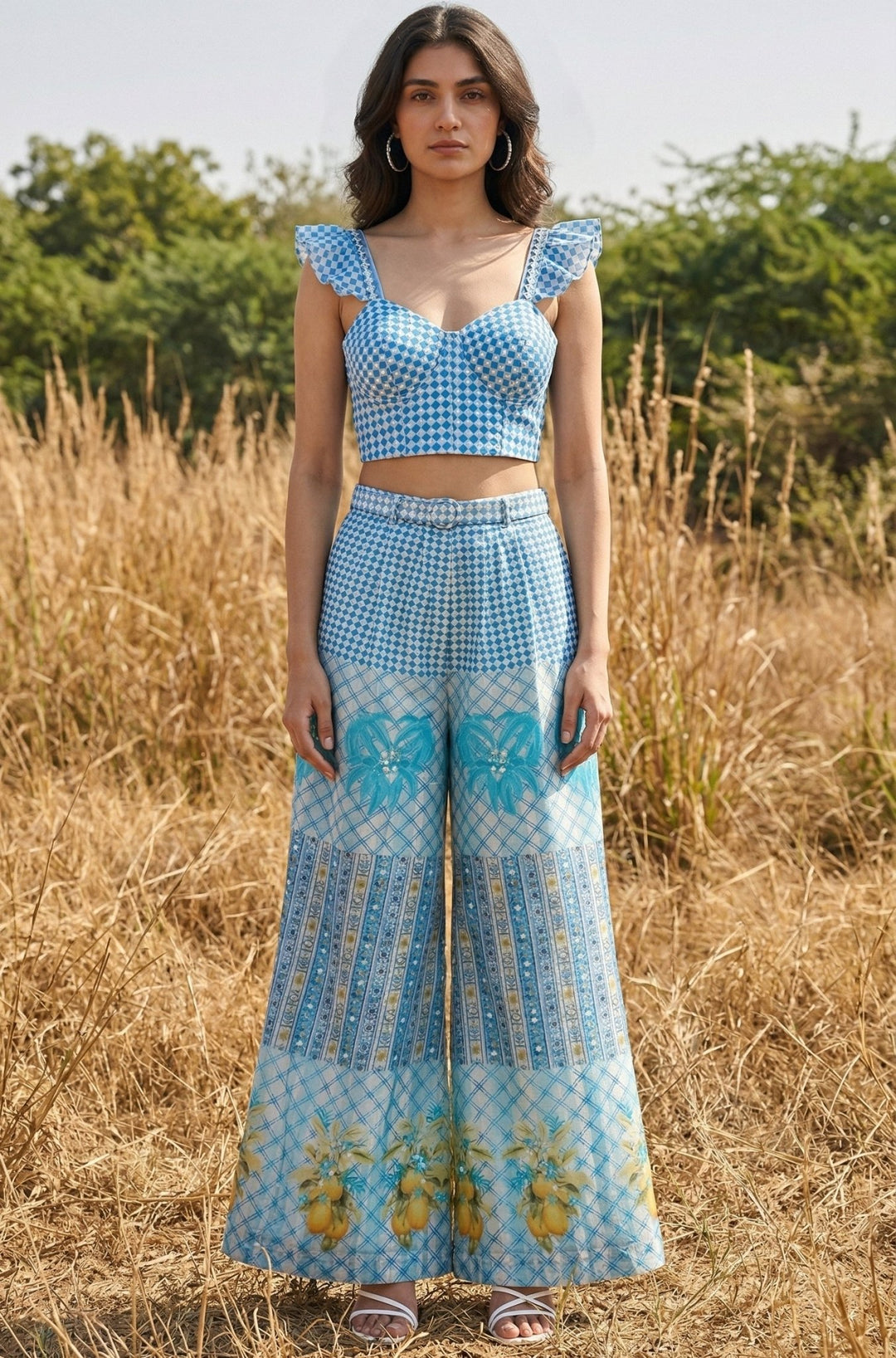 Blue Organza Pant Set Basil Leaf - Fabilicious Fashion