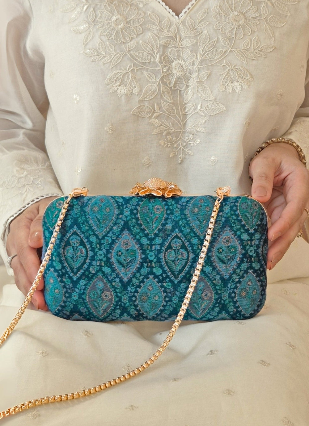 Blue Pashmina Cashmere Clutch Amyra - Fabilicious Fashion