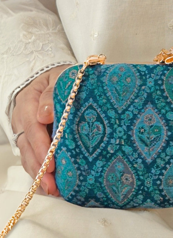 Blue Pashmina Cashmere Clutch Amyra - Fabilicious Fashion