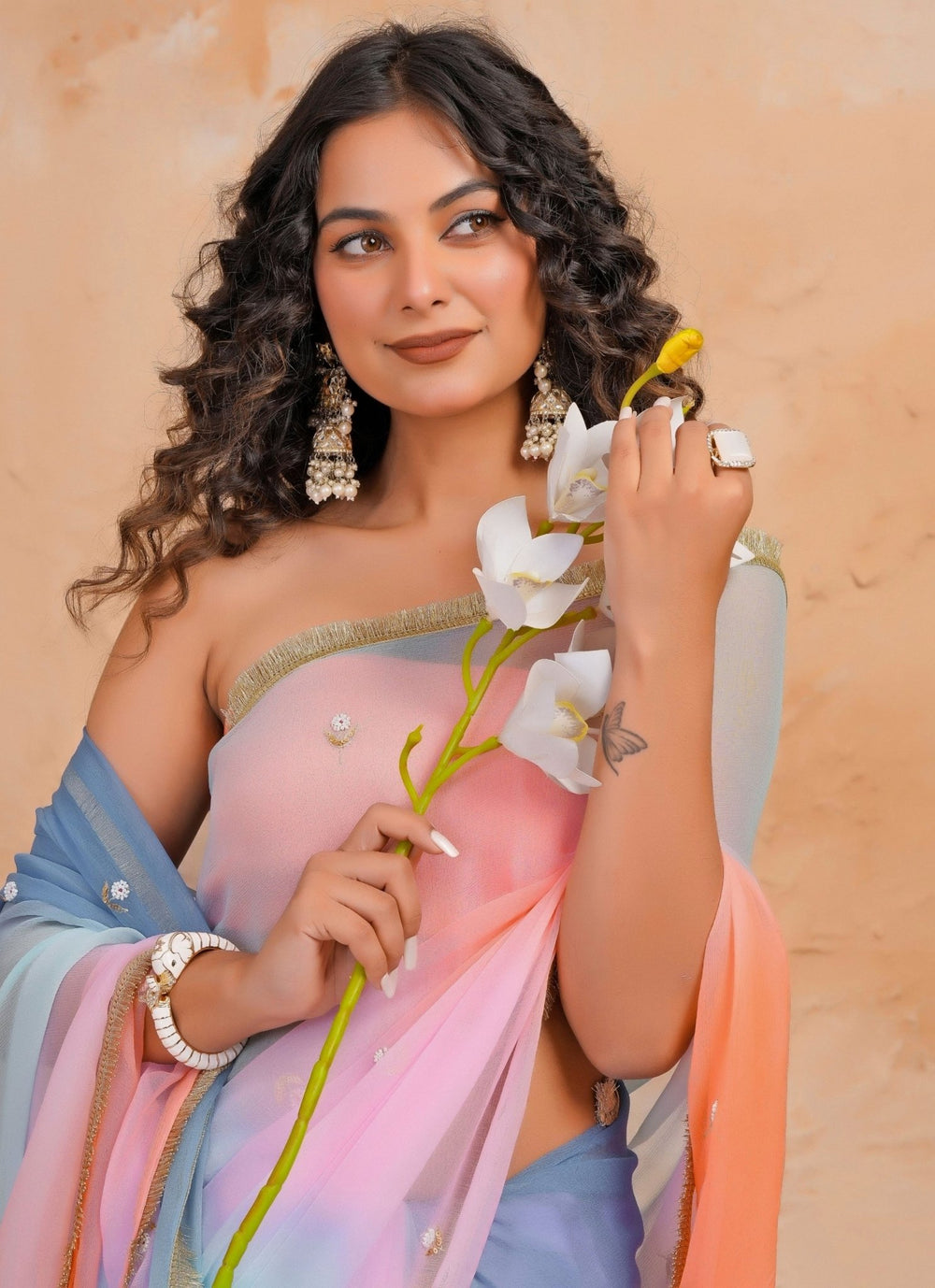 Geroo Jaipur Blue & Pink Shaded Chiffon SareeFabilicious Fashion