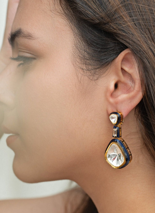 Blue Polki Earrings