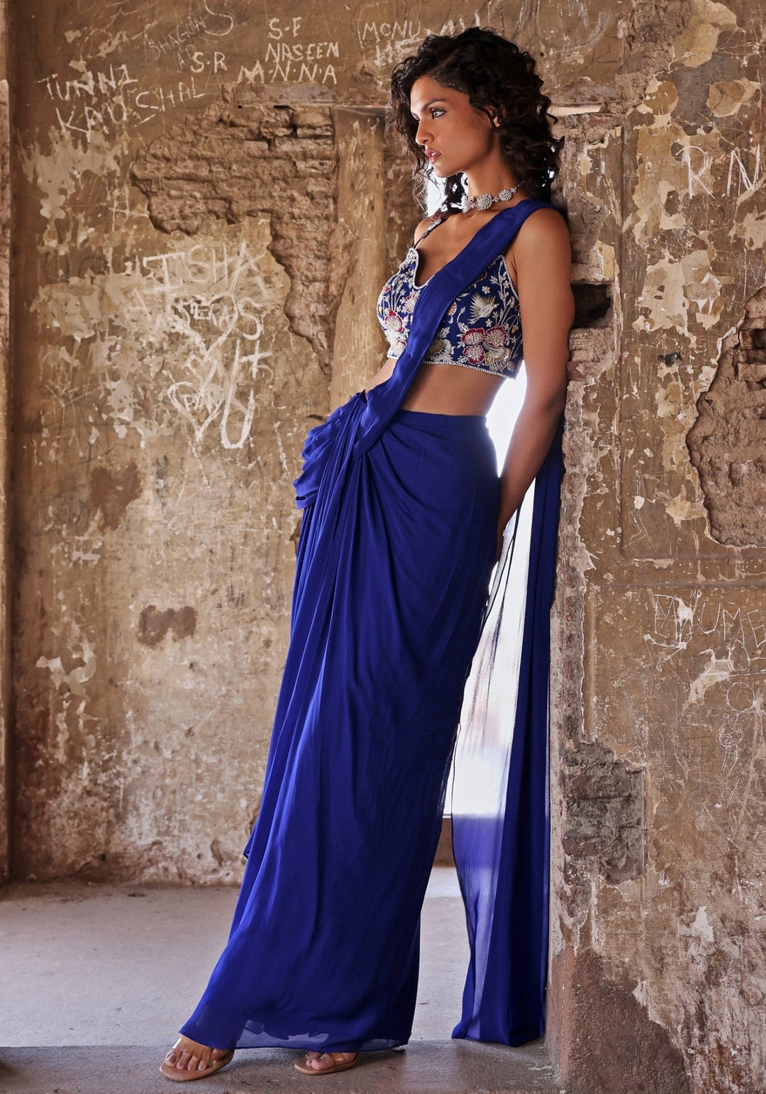 Blue Pre-Draped Concept Saree set Seema Thukral - Fabilicious Fashion