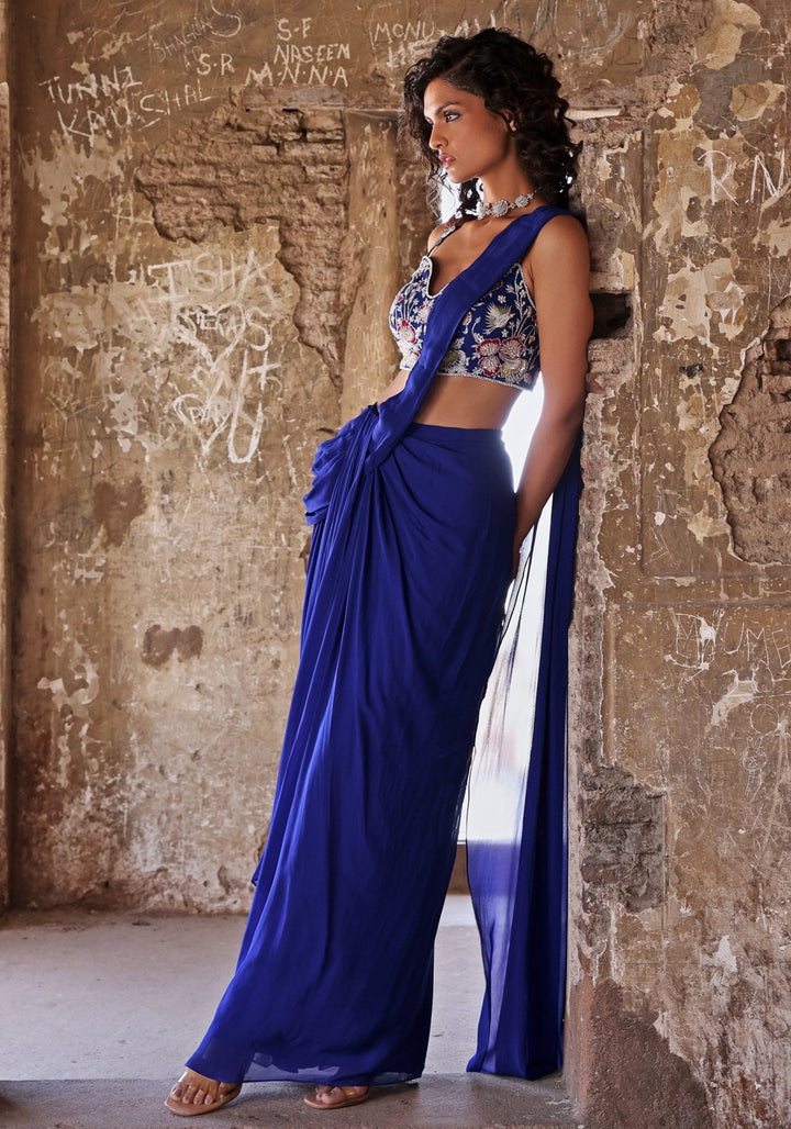 Blue Pre-Draped Concept Saree set Seema Thukral - Fabilicious Fashion