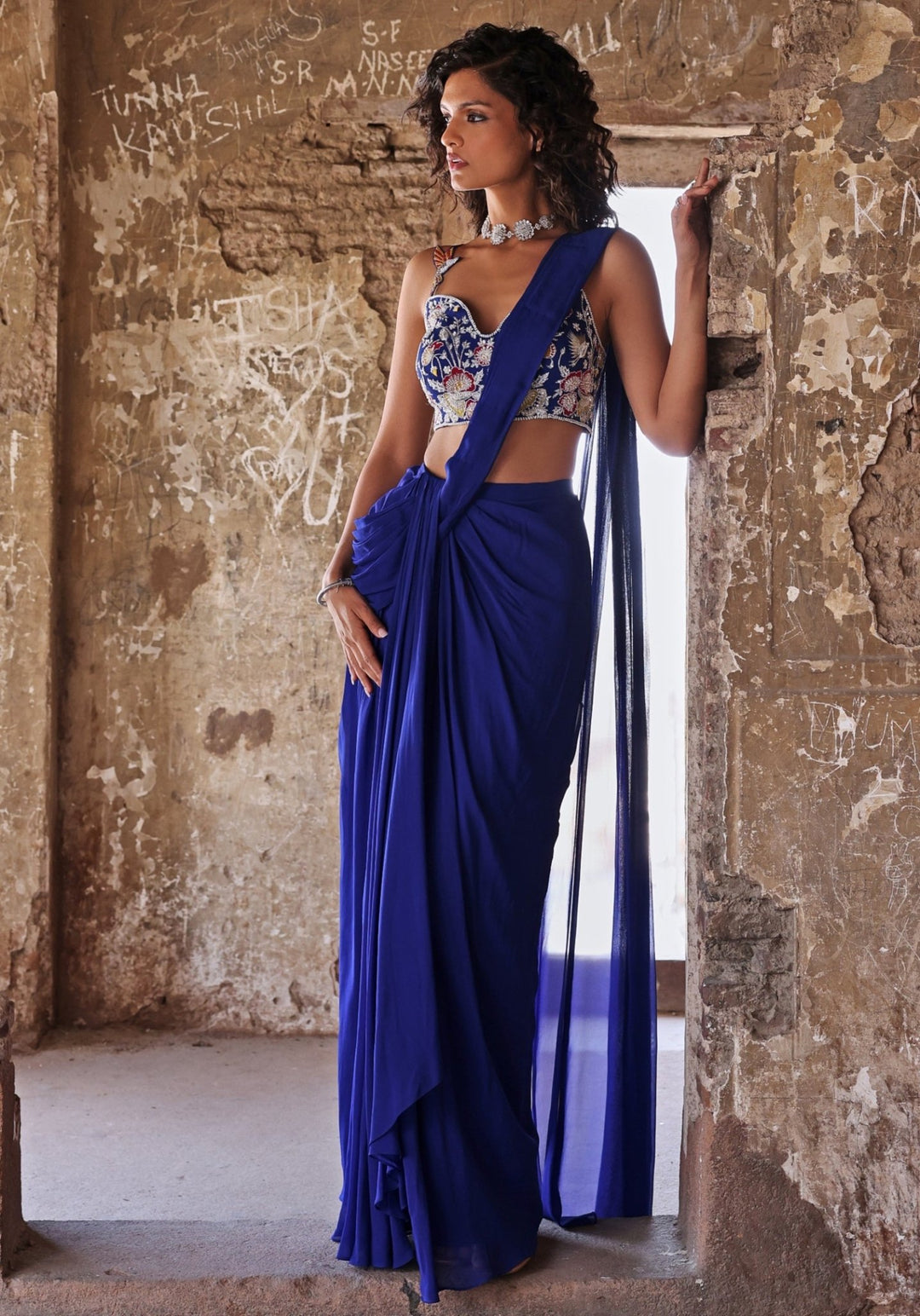 Blue Pre-Draped Concept Saree set Seema Thukral - Fabilicious Fashion