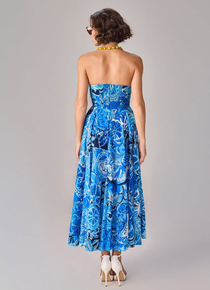 Blue Print Strapless Midi Dress Saaksha &amp; Kinni - Fabilicious Fashion