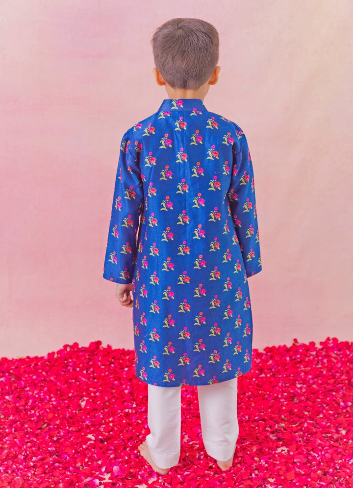 Blue Printed Chanderi Kurta Set Chotibuti - Fabilicious Fashion