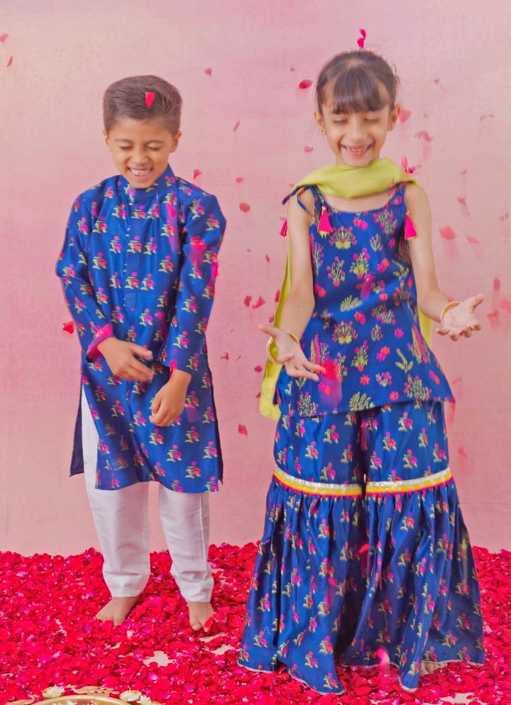 Blue Printed Chanderi Kurta Set Chotibuti - Fabilicious Fashion