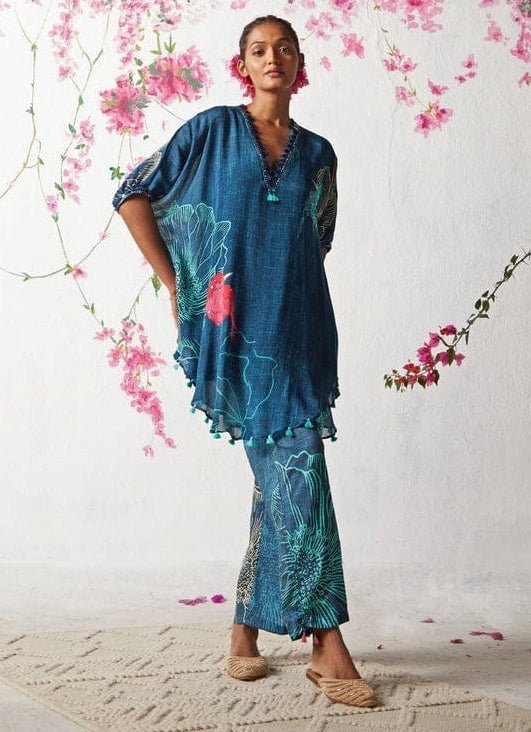 Blue Printed Chiffon Co - Ord Set Basil Leaf - Fabilicious Fashion