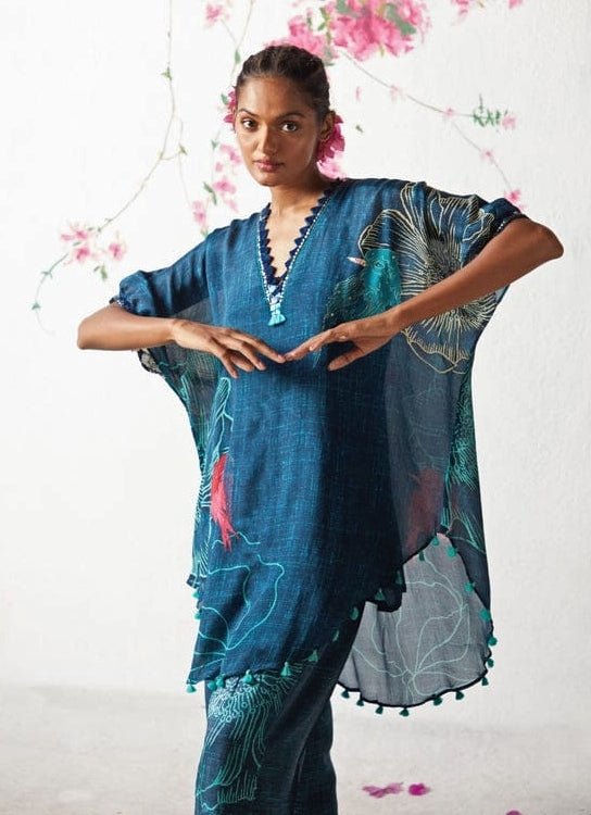 Blue Printed Chiffon Co - Ord Set Basil Leaf - Fabilicious Fashion