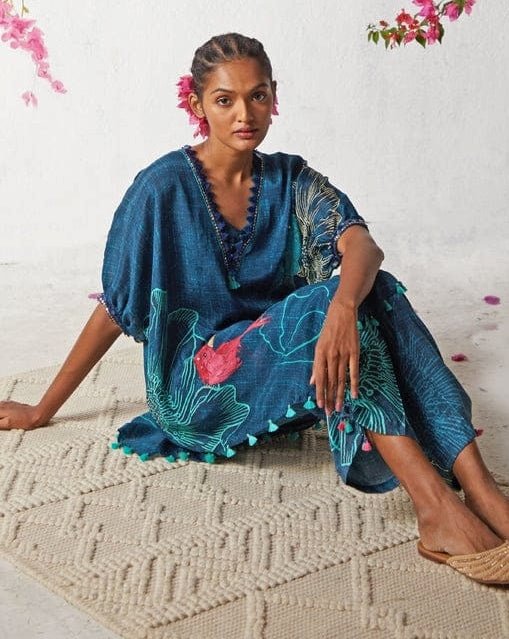 Blue Printed Chiffon Co - Ord Set Basil Leaf - Fabilicious Fashion