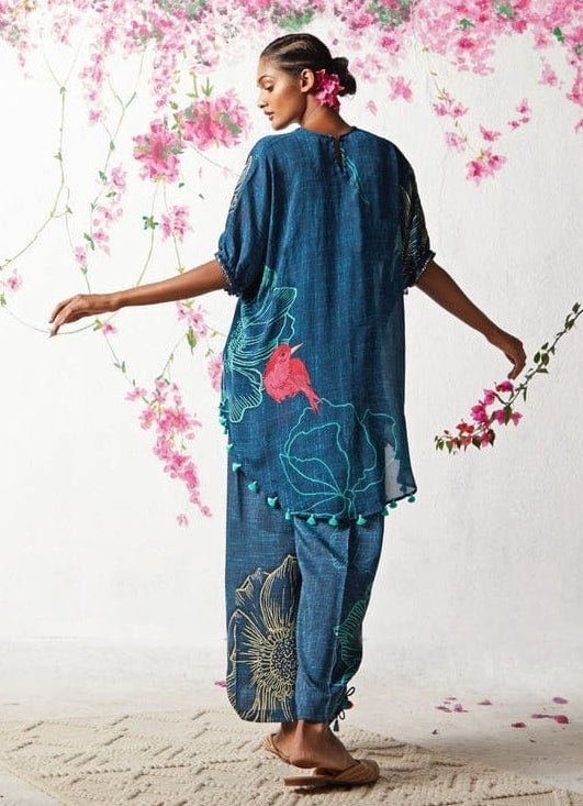 Blue Printed Chiffon Co - Ord Set Basil Leaf - Fabilicious Fashion