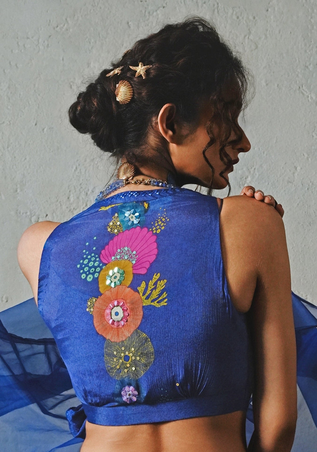 Blue Printed Chiffon Pants Set Basil Leaf - Fabilicious Fashion