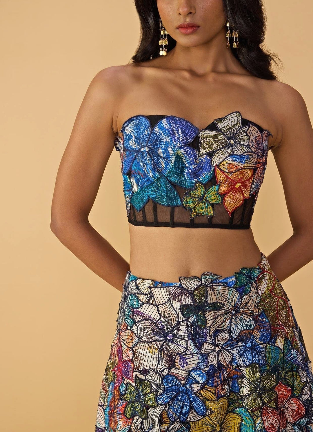 Blue Printed Corset Lehenga Set Saaksha &amp; Kinni - Fabilicious Fashion