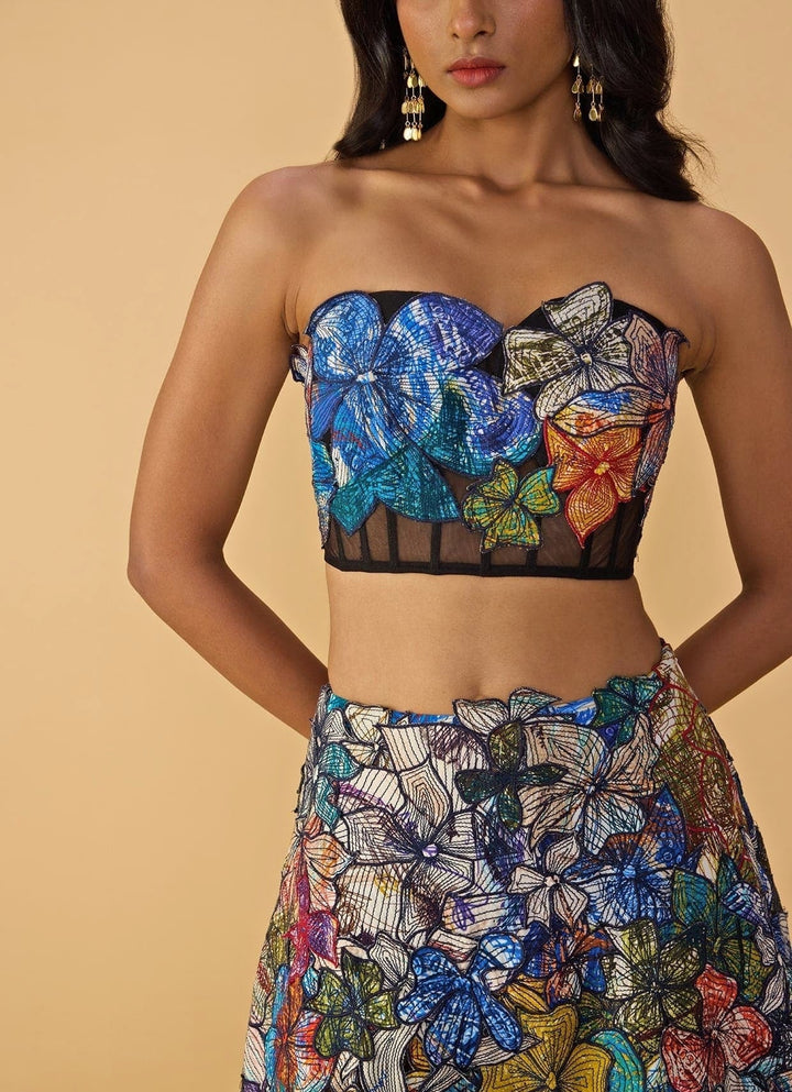 Blue Printed Corset Lehenga Set Saaksha &amp; Kinni - Fabilicious Fashion