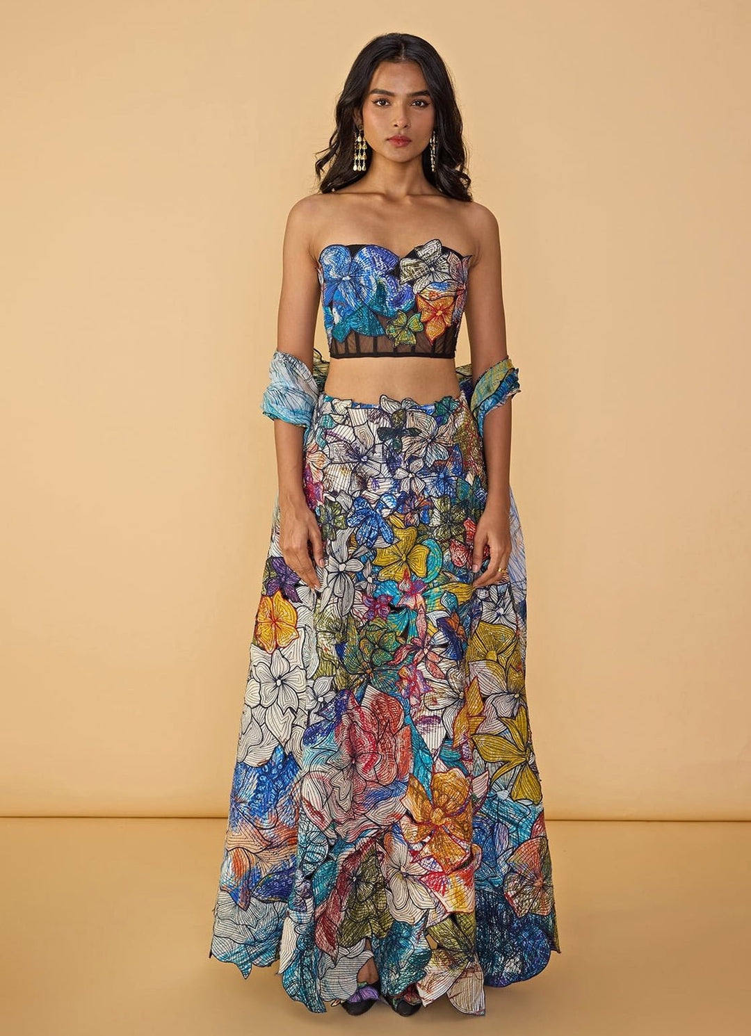 Blue Printed Corset Lehenga Set Saaksha &amp; Kinni - Fabilicious Fashion