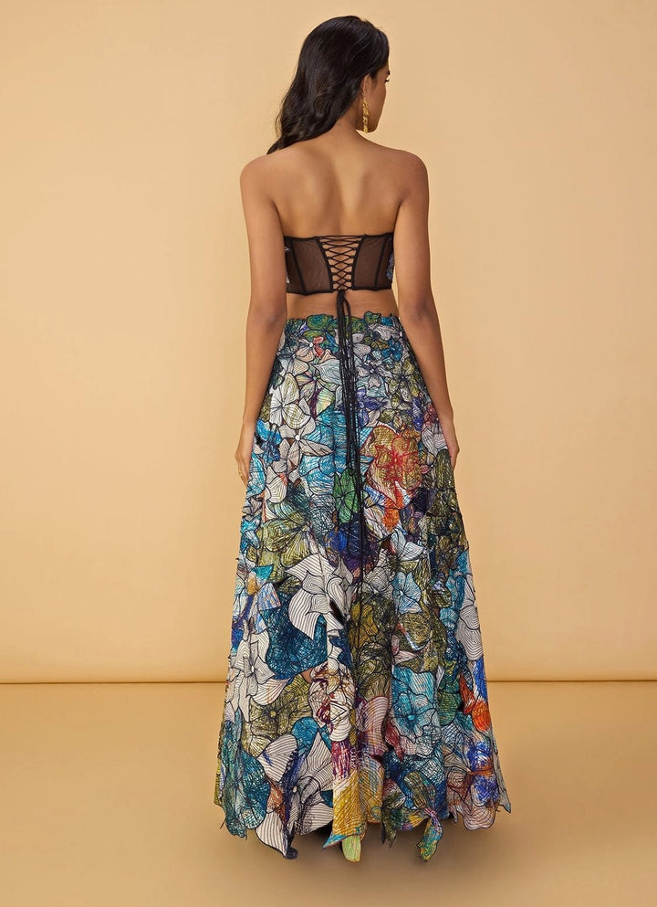 Blue Printed Corset Lehenga Set Saaksha &amp; Kinni - Fabilicious Fashion