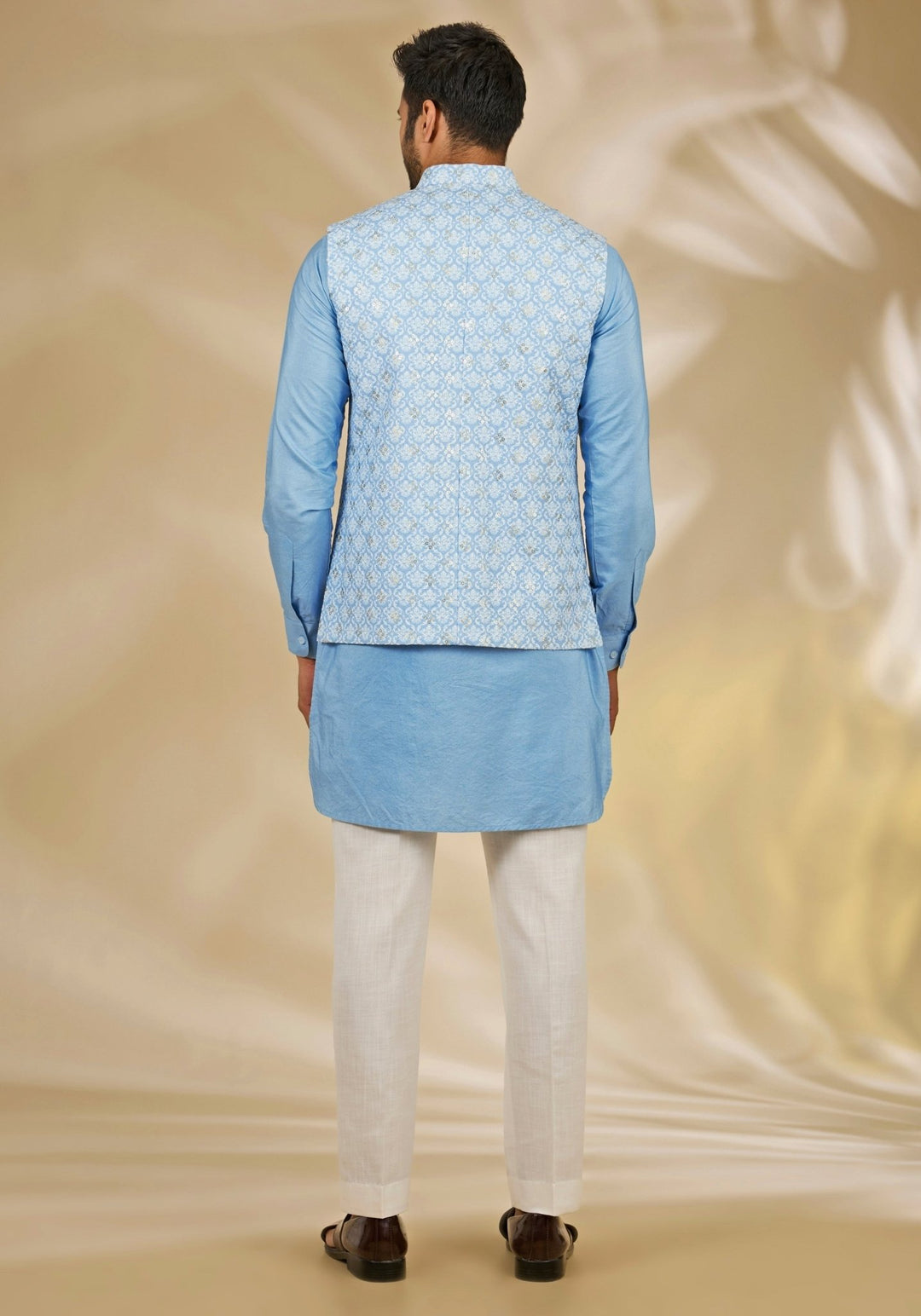 Blue Printed Cotton Silk Bundi Set Manish Nagdeo - Fabilicious Fashion