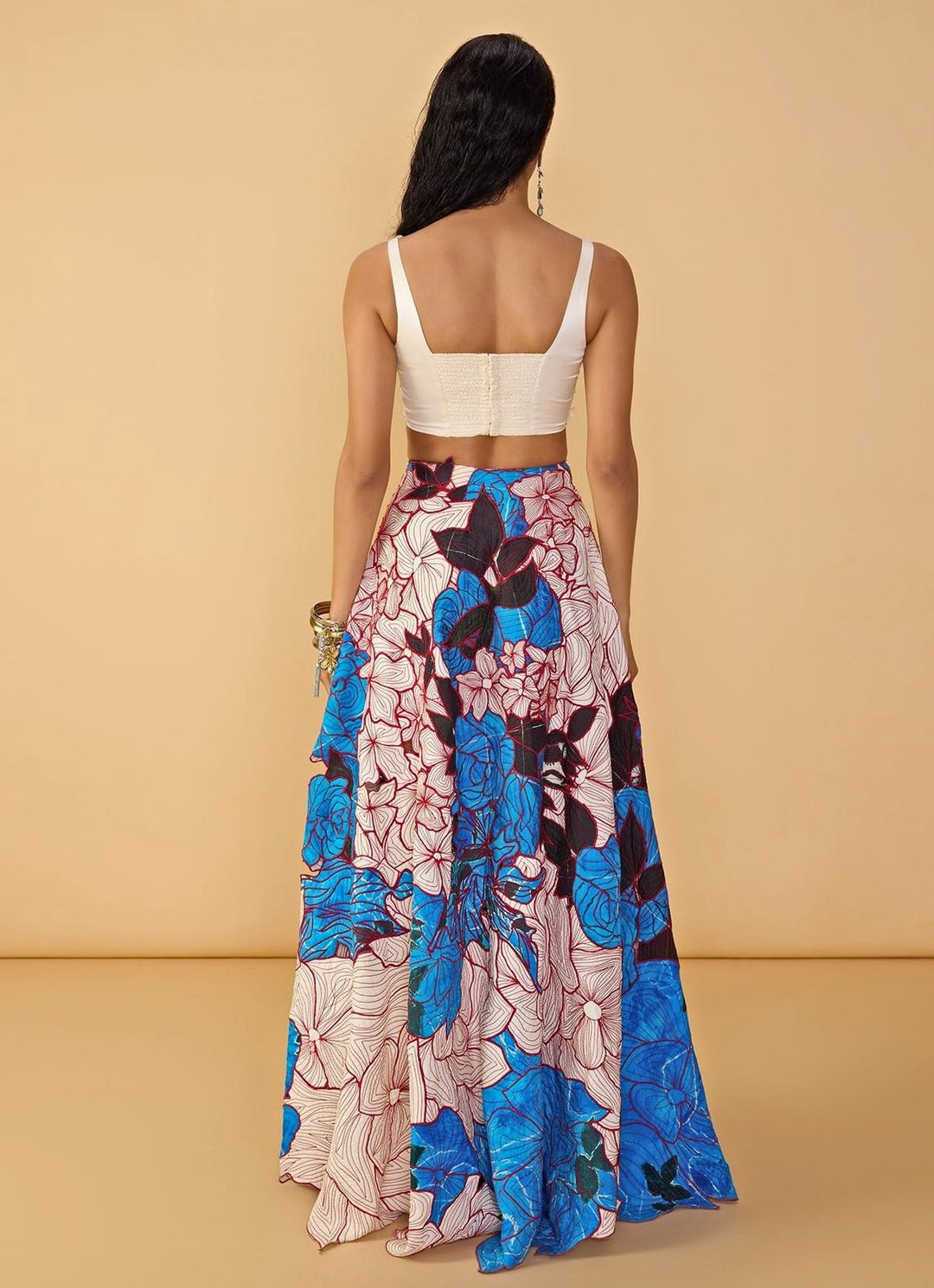 Blue Printed Crepe Bustier Lehenga Set Saaksha &amp; Kinni - Fabilicious Fashion