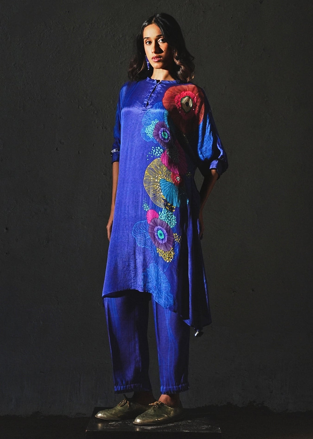 Blue Printed Crepe Co - Ord Set Basil Leaf - Fabilicious Fashion