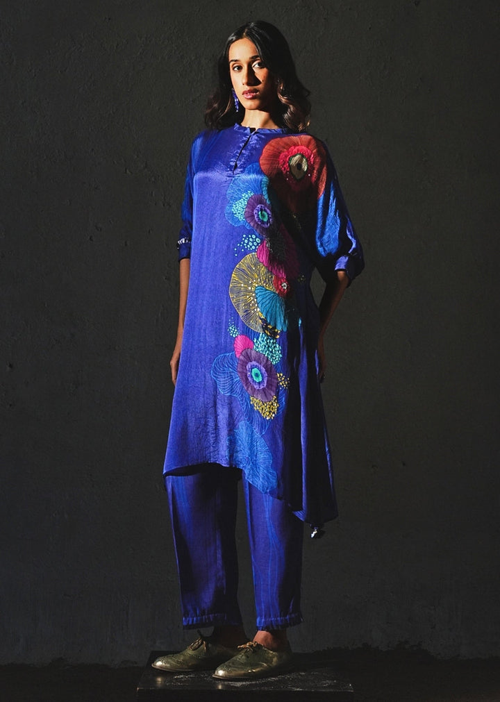 Blue Printed Crepe Co - Ord Set Basil Leaf - Fabilicious Fashion