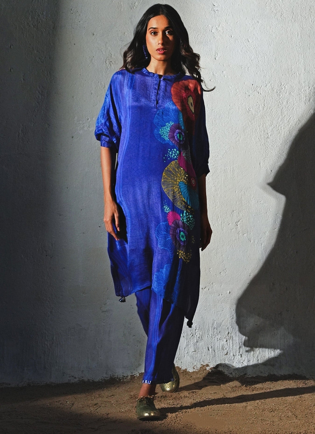 Blue Printed Crepe Co - Ord Set Basil Leaf - Fabilicious Fashion