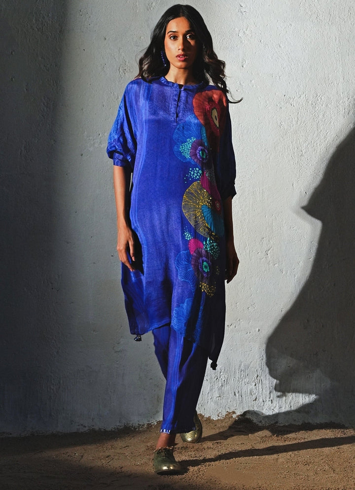 Blue Printed Crepe Co - Ord Set Basil Leaf - Fabilicious Fashion