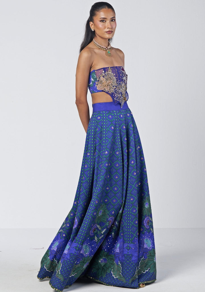 Rishi and Vibhuti Blue Printed Crepe Lehenga Set With CorsetFabilicious Fashion