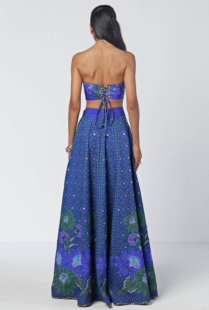 Rishi and Vibhuti Blue Printed Crepe Lehenga Set With CorsetFabilicious Fashion
