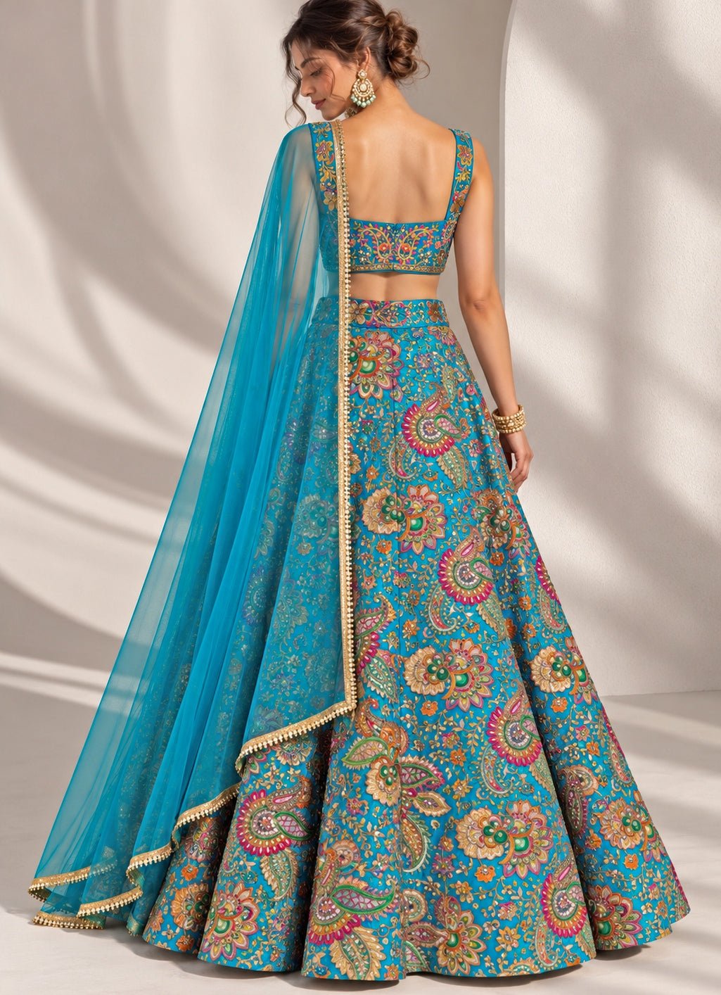 Anisha Shetty Blue Printed Crepe Lehenga SetFabilicious Fashion