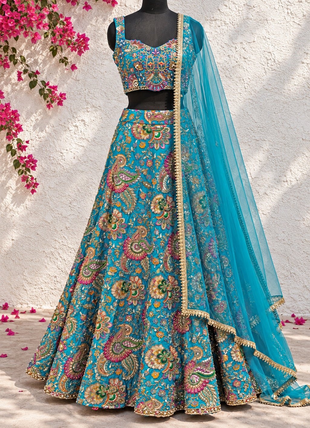 Anisha Shetty Blue Printed Crepe Lehenga SetFabilicious Fashion