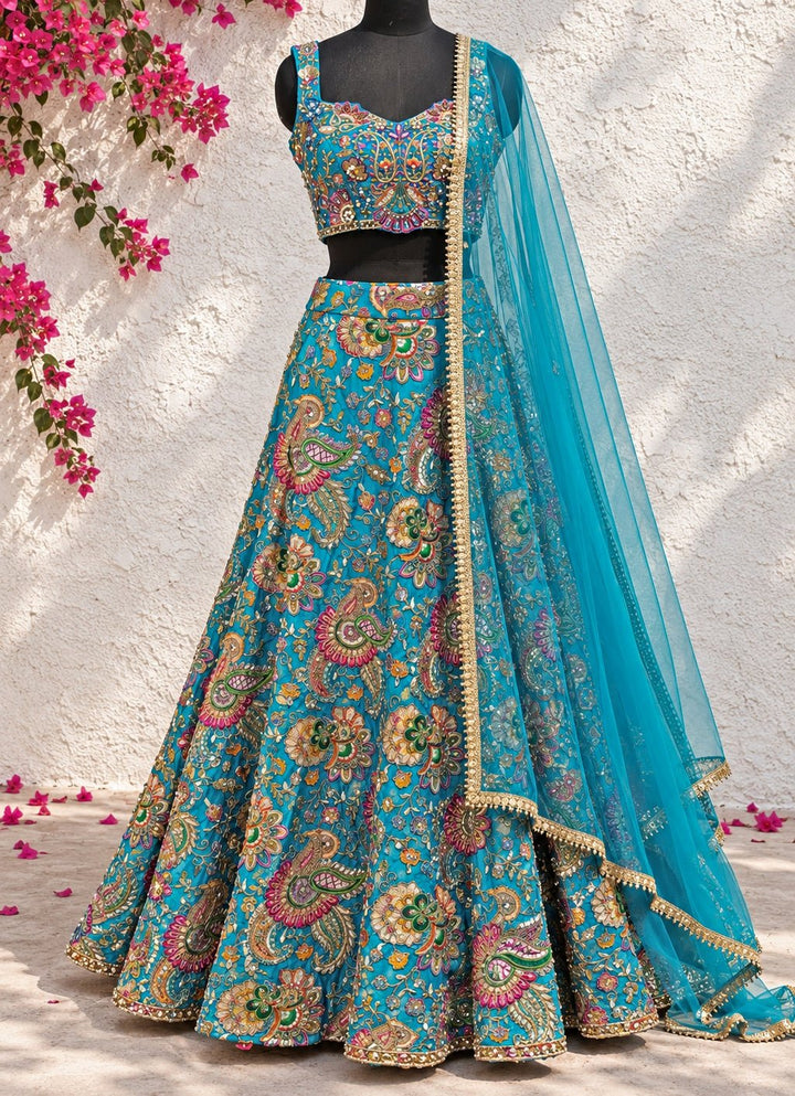 Anisha Shetty Blue Printed Crepe Lehenga SetFabilicious Fashion