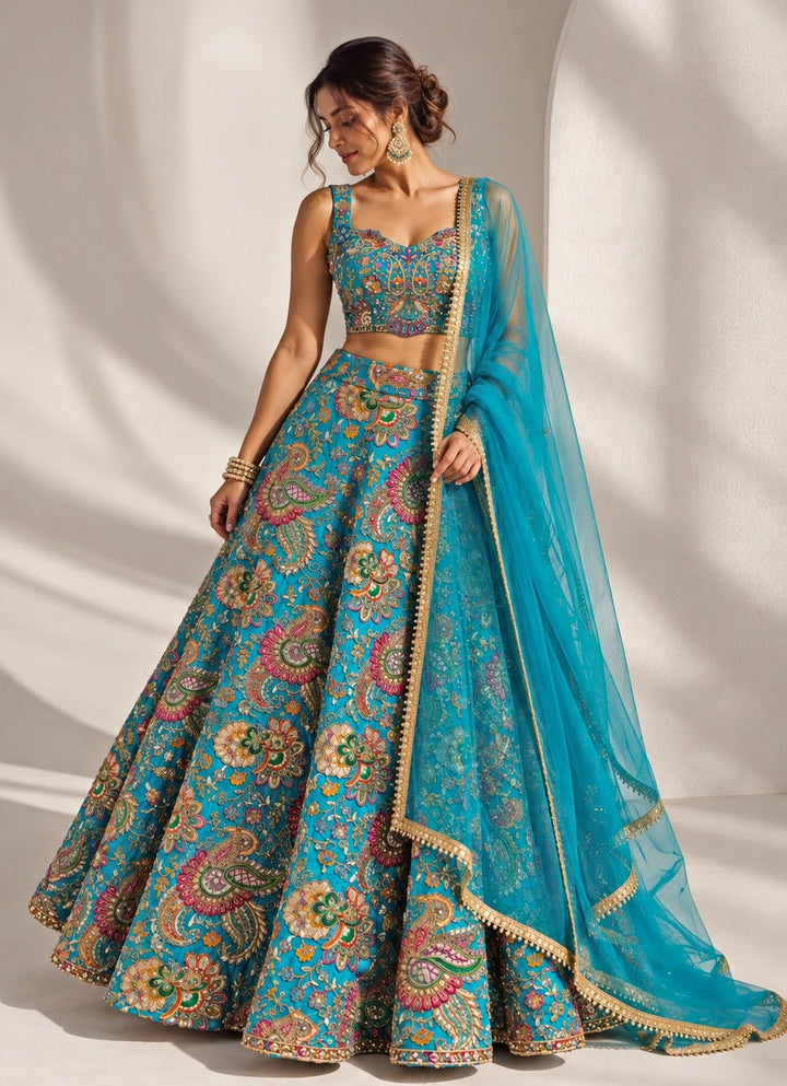 Anisha Shetty Blue Printed Crepe Lehenga SetFabilicious Fashion