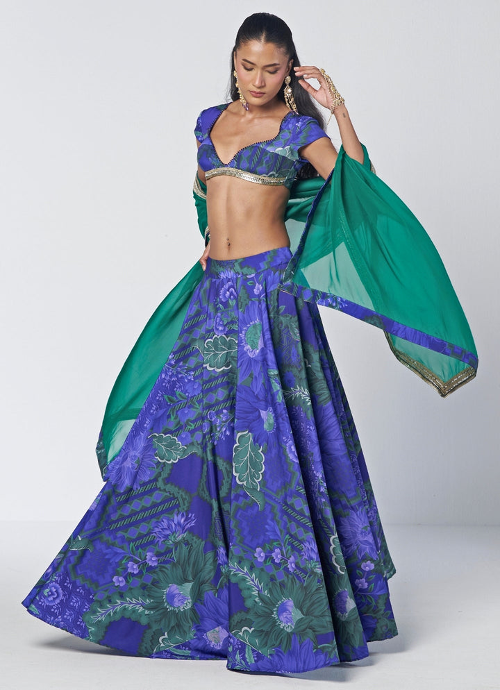 Rishi and Vibhuti Blue Printed Crepe Lehenga SetFabilicious Fashion