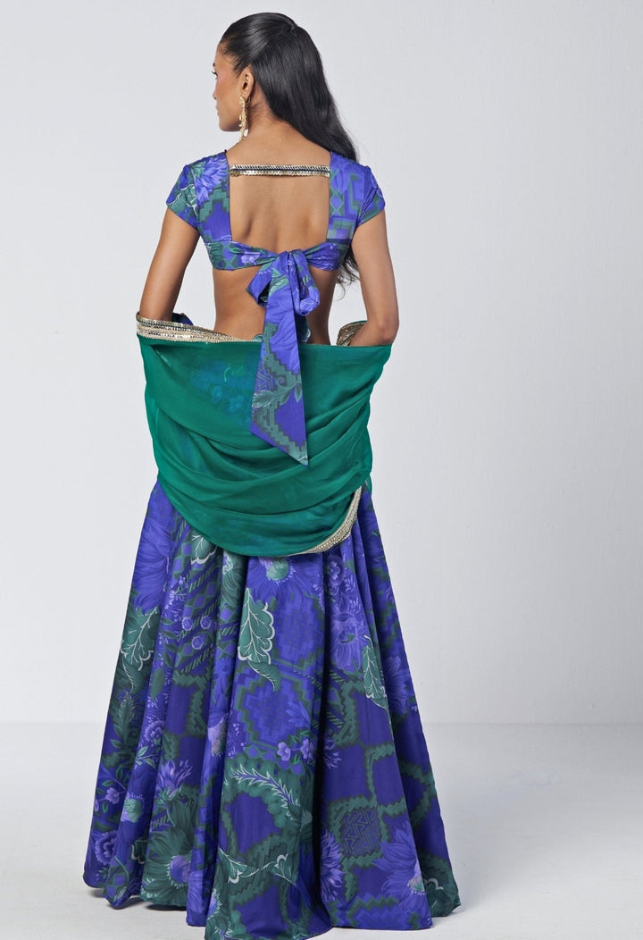 Rishi and Vibhuti Blue Printed Crepe Lehenga SetFabilicious Fashion