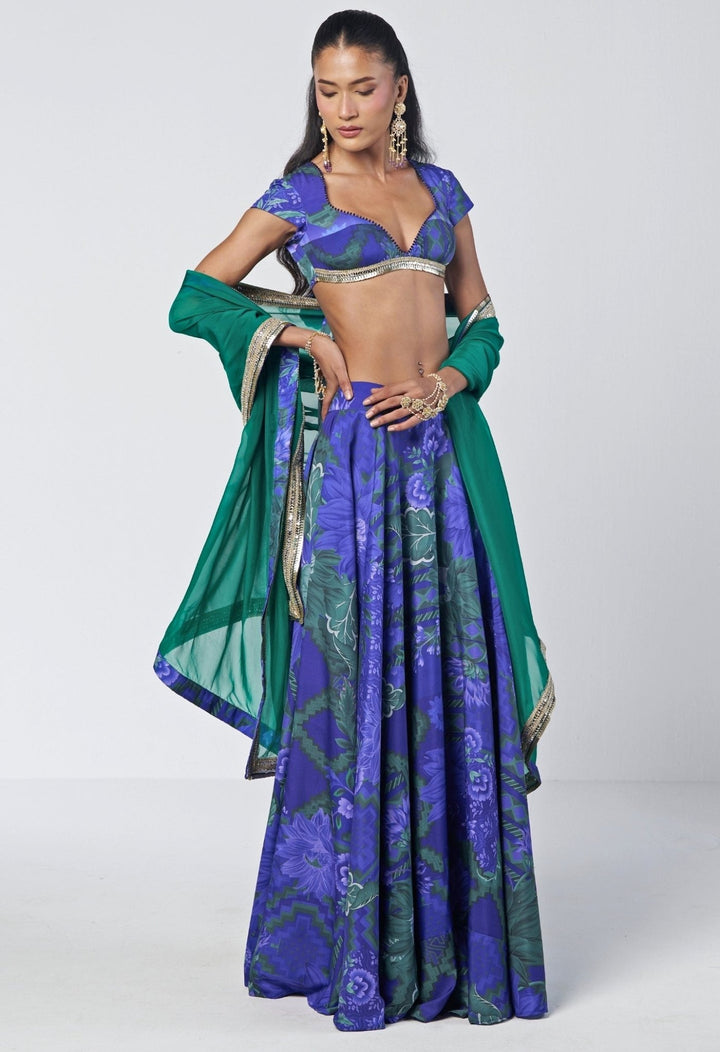 Rishi and Vibhuti Blue Printed Crepe Lehenga SetFabilicious Fashion